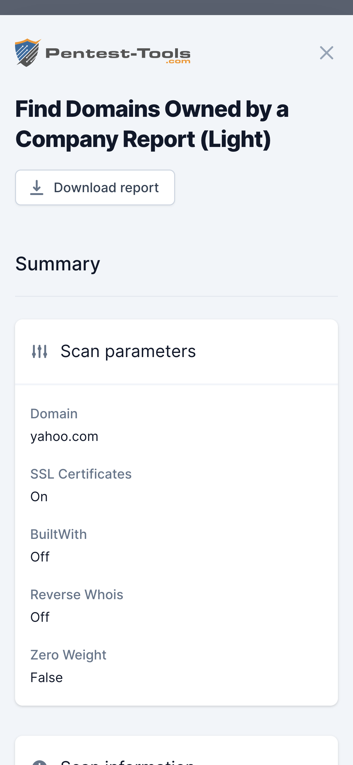 Pentest-Tools.com Domain Finder Scanner Sample Report